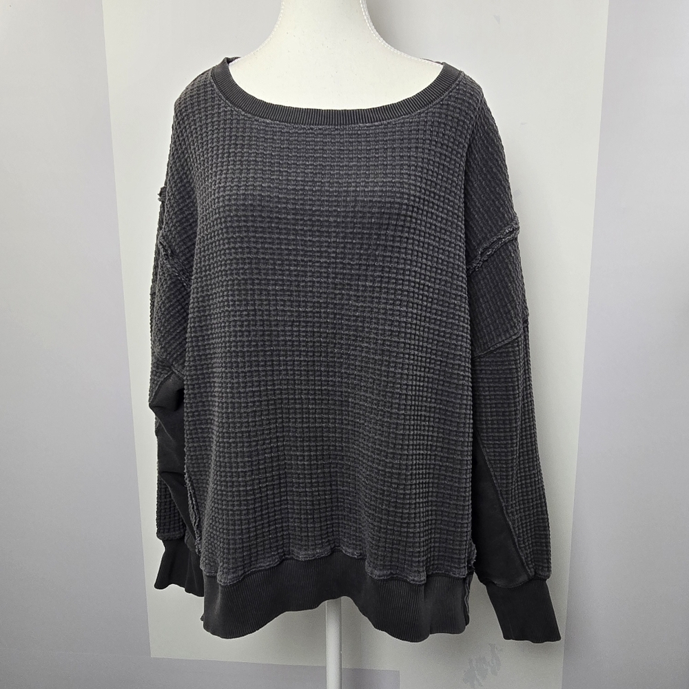American Eagle Outfitters Charcoal Waffle Knit Scoop Neck Sweater